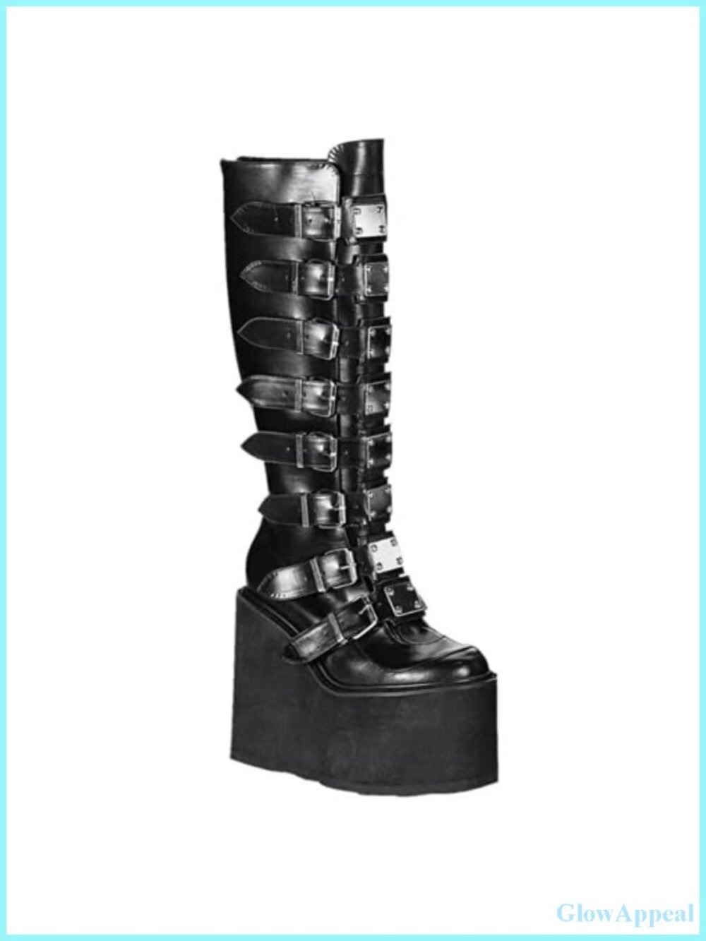 Punk Goth Platform Knee High Boots Wedge Heel Buckle Zip Faux Leather